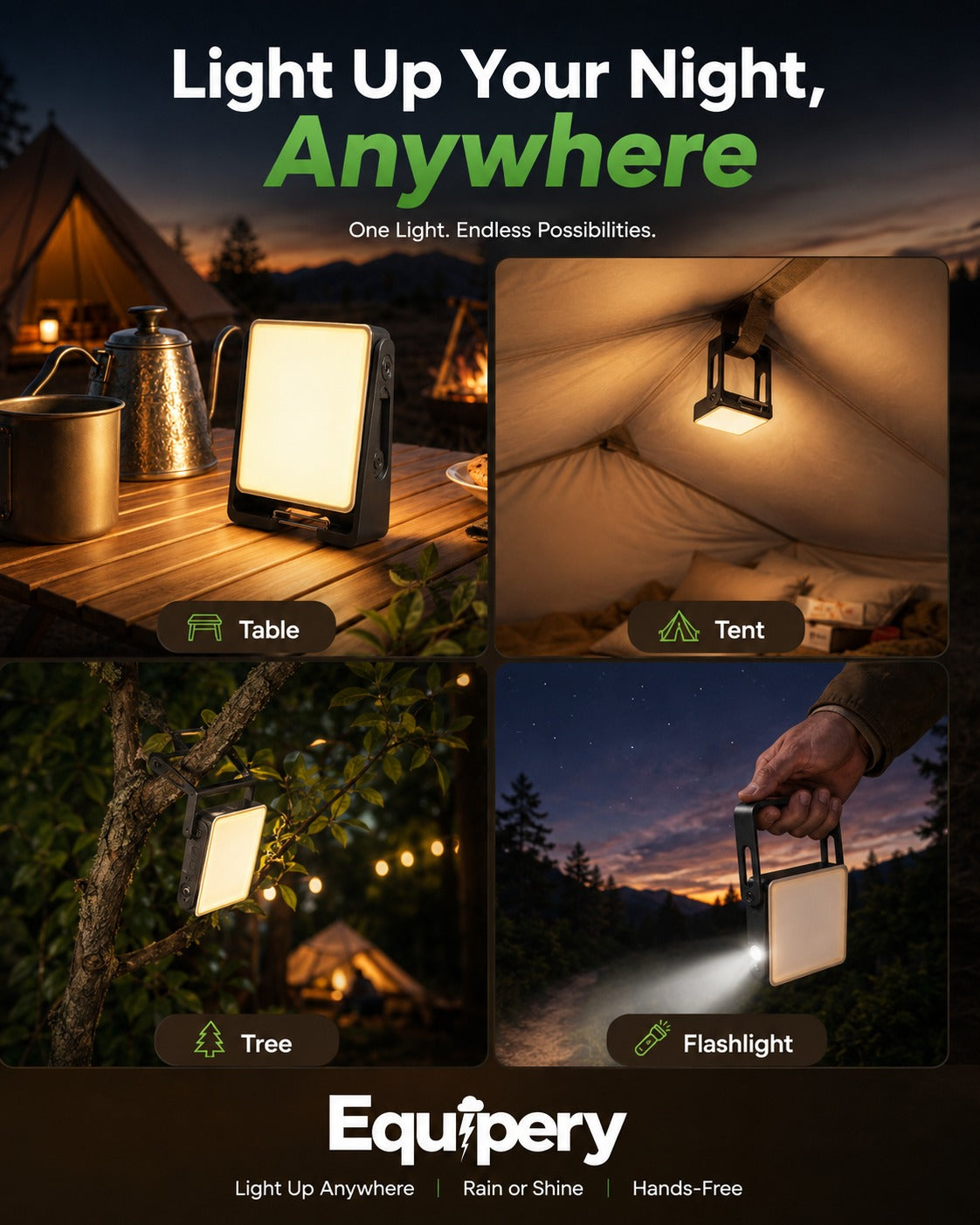 Rechargeable LED  Camping Light – 2-in-1 Dimmable Flashlight, 360° Rotating Stand