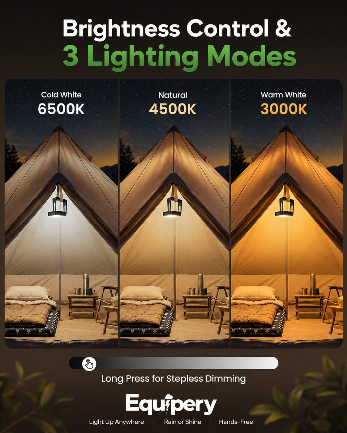 Rechargeable LED  Camping Light – 2-in-1 Dimmable Flashlight, 360° Rotating Stand