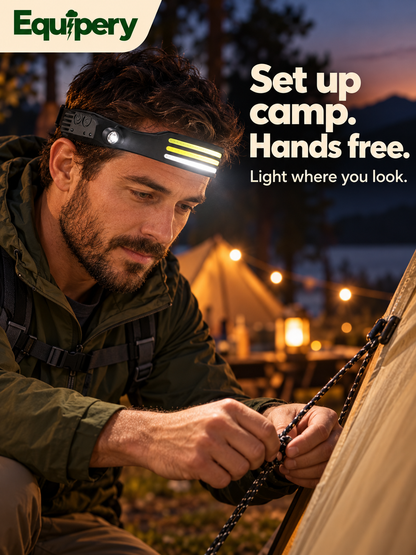 Hands-free headlamp for setting up camp