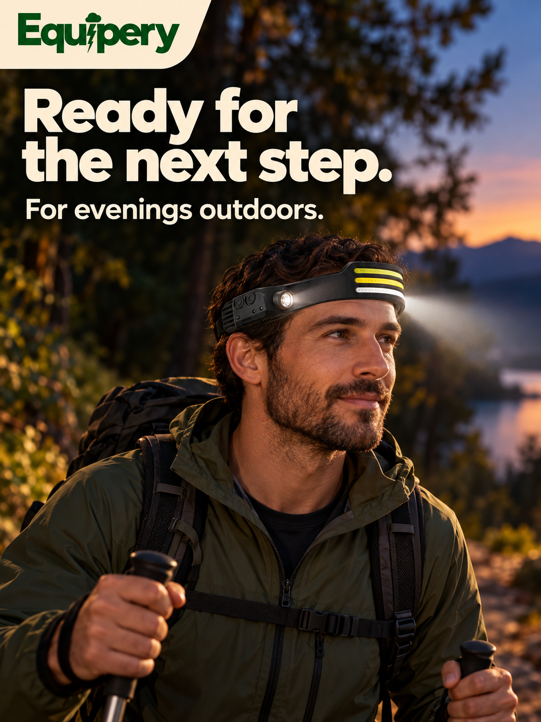Triple-strip headlamp for evening outdoor walks