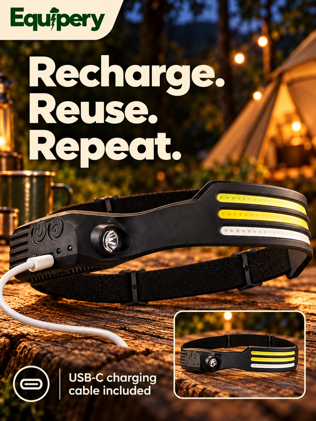 USB-C rechargeable headlamp